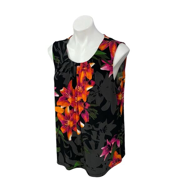 Worthington Top Womens XL Tropical Hawaiian Shirt Work Office Sleeveless Blouse - Picture 7 of 15